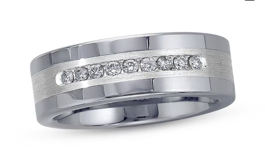 Men's Diamond Wedding Band 1/4 ct tw Round cut Tungsten Carbide/Sterling Silver, 8mm Sizes9 and 8 Available