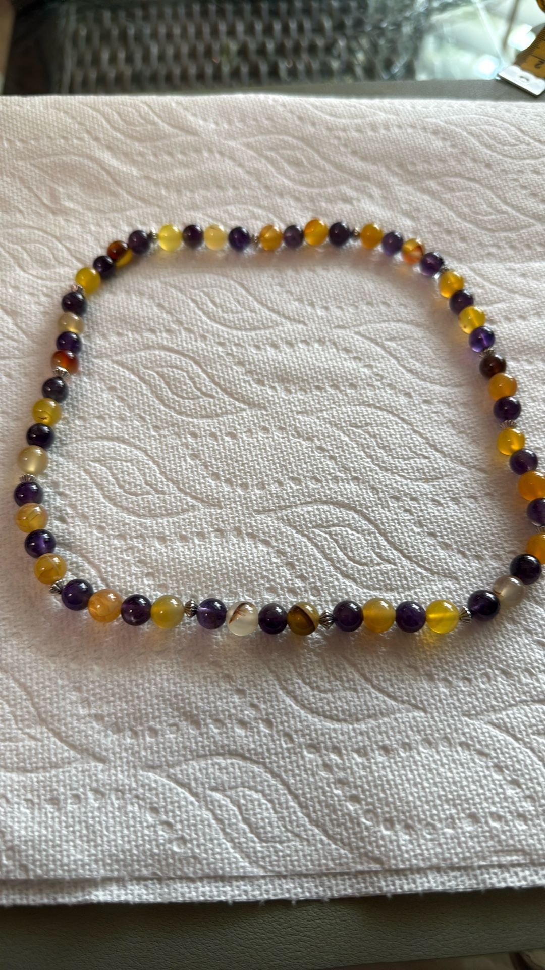 Amethyst,amber, Silver Spacers