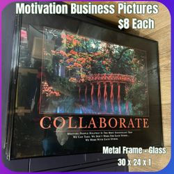 Set of 6 motivational business wall art prints in black metal frames with glass fronts