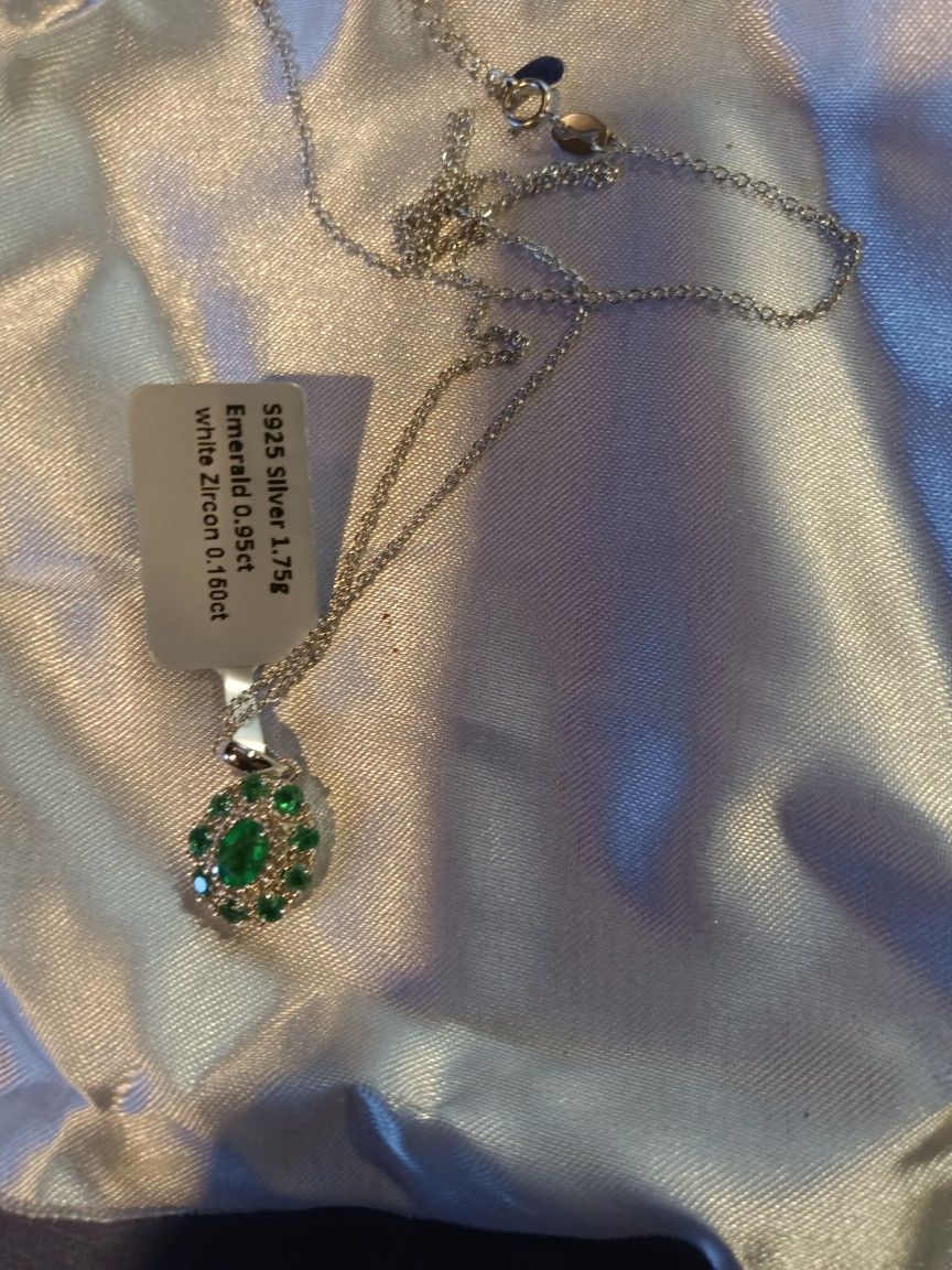Emerald & Sterling Silver Necklace