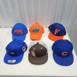 Lot Of 6 Snapback Hats Cap: Gators, Chicago Cubs, Aksels Bigfoot, Cambridge