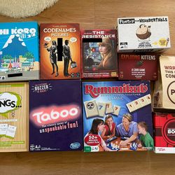 Board games ($15 Each): Exploding Kittens, Rummikub, Two Rooms And A Boom, The Resistance