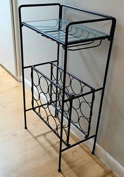 Wine Rack Bar 36" x 18" x 11.5" Black Wrought Iron Metal Drinks Holds Bottles & Glasses