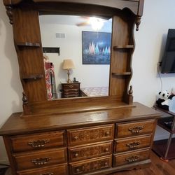 Large Oak Bedroom Dresser Mirror 