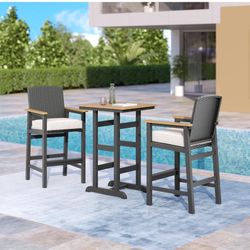 Outdoor Bar Set, Outdoor Bar Height Table and Chairs Set, All-Weather Bistro Table and Chairs Set of 2, Outdoor Patio Bistro Furniture Sets for Deck, 