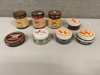 Lot of Vintage Shoe Polish 8 Jars Propert's Boot Cream, Justin Meltoni 
