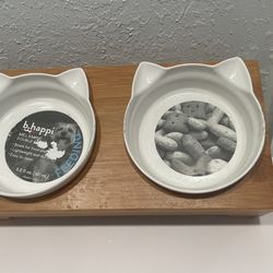Pet Food Bowls Bamboo Stand