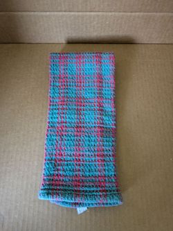 Towel Plaid Woven Kitchen Hand Towel Teal Red 100% Cotton