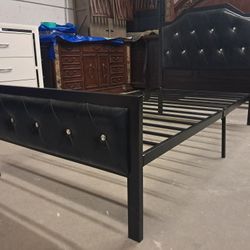 Modern Black Leather Twin Size Bed Frame