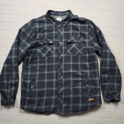 Voyager Jacket Mens XL Black Gray Plaid Flannel Thermal Lined Button Up Shacket