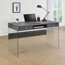 Grey Desk With Clear Tempered Glass Sides! Lowest Prices Ever!