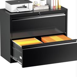 2 Drawer, Metal Filing Cabinet + Files Folders And Tags