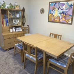 Mid Century Modern Dining Table, Chairs & Hutch