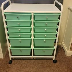 Vintage Green And White Craft Cart