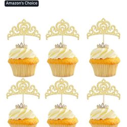 Gold Crown 24 Cupcake Toppers