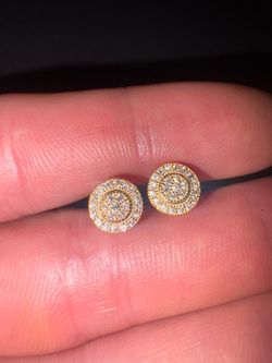VVS1 Iced Round Stud Earrings Gold 925 Sterling Silver