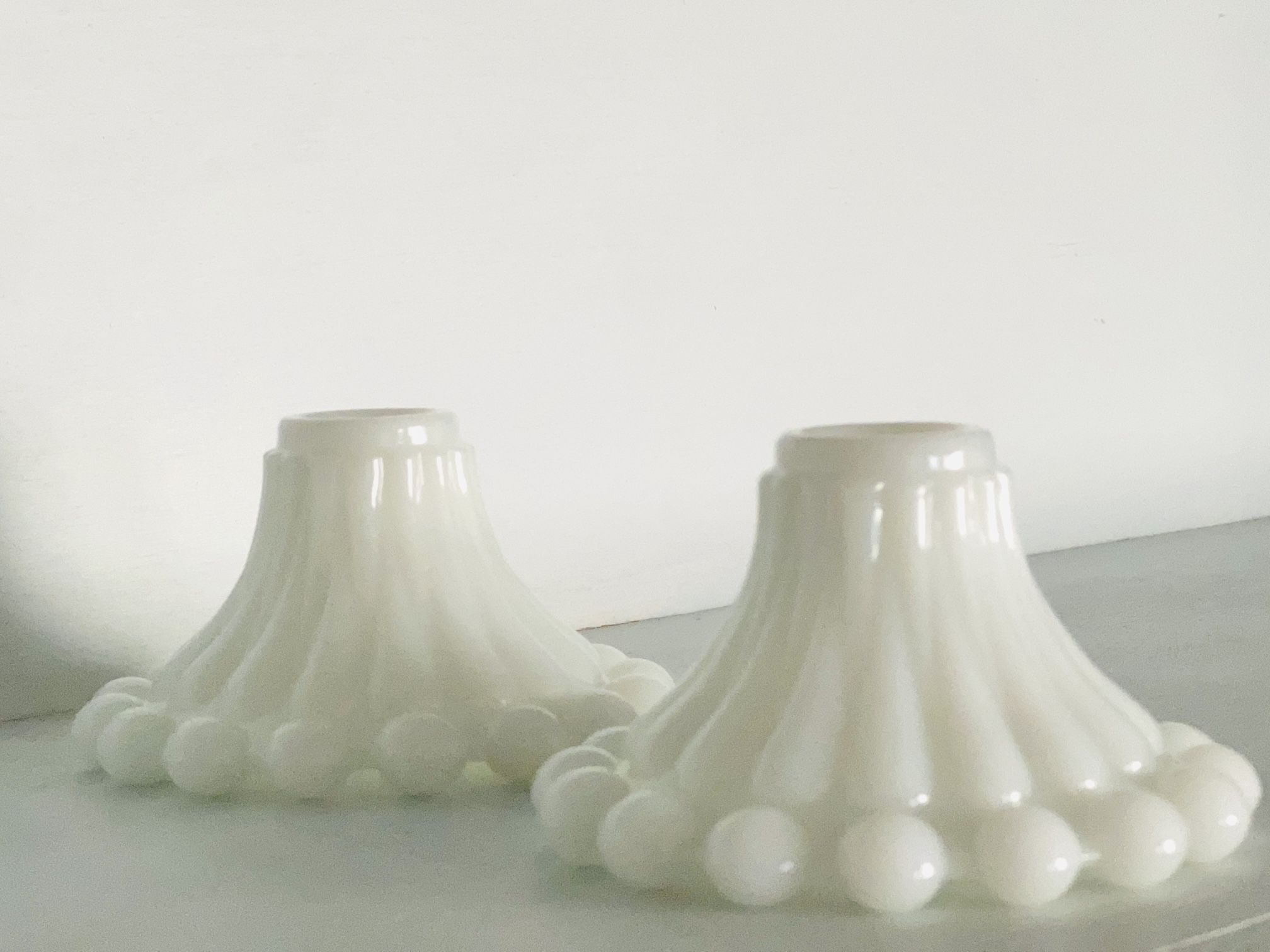 Vintage Milk Glass Taper Candle Holders, Set Of 2, Boopie Design 