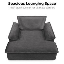 LIKIMIO 59" Oversized Chaise Lounge Chair Indoor, Corduroy Upholstered Sofa Bed, Sleeper Couch Reading Chair, Cloud Sofa Couch (Dark Gray)