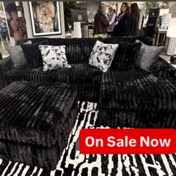 Brand New Ashley Comfy Midnight Madness Corduroy Sectional 