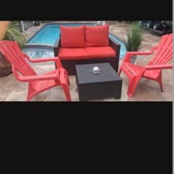 Beautiful 😍 4pc Sofa Set With Chairs Cushions and Coffee Table Accent Plant Included  Pool Deck Spa Balcony Lawn Garden Yard Patio Porch Gazebo Seati