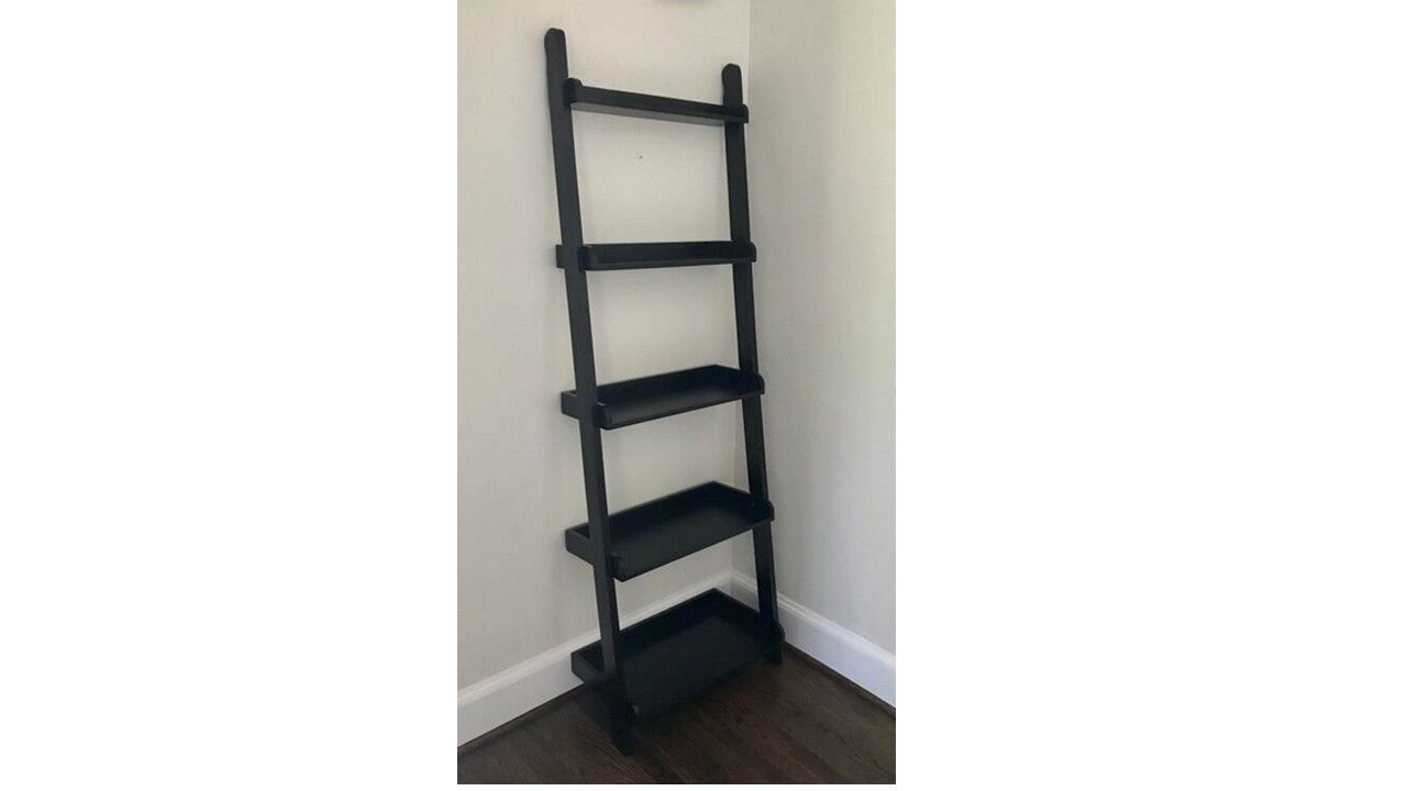 New Crate and Barrel Leaning Ladder Shelf Wood Wenge finish