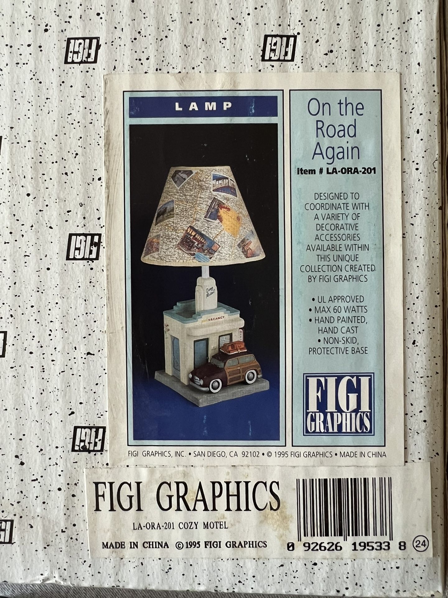 Vintage Automobile Travel Vacation Rare Figi Graphics Lamp with Map Shade