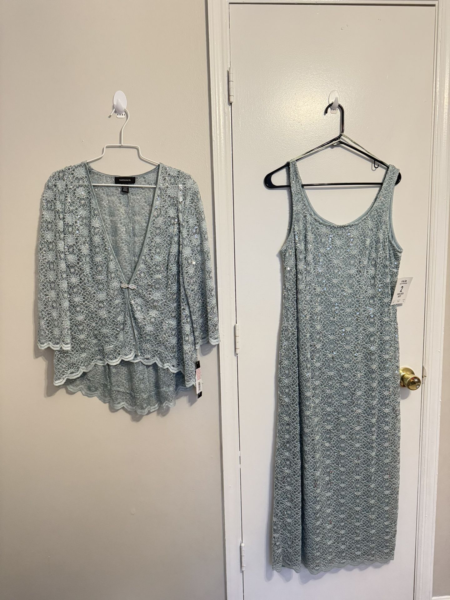 RM Richards Glitter Lace Dress Matched with Jacket and Rhinestone Buckle Size 14