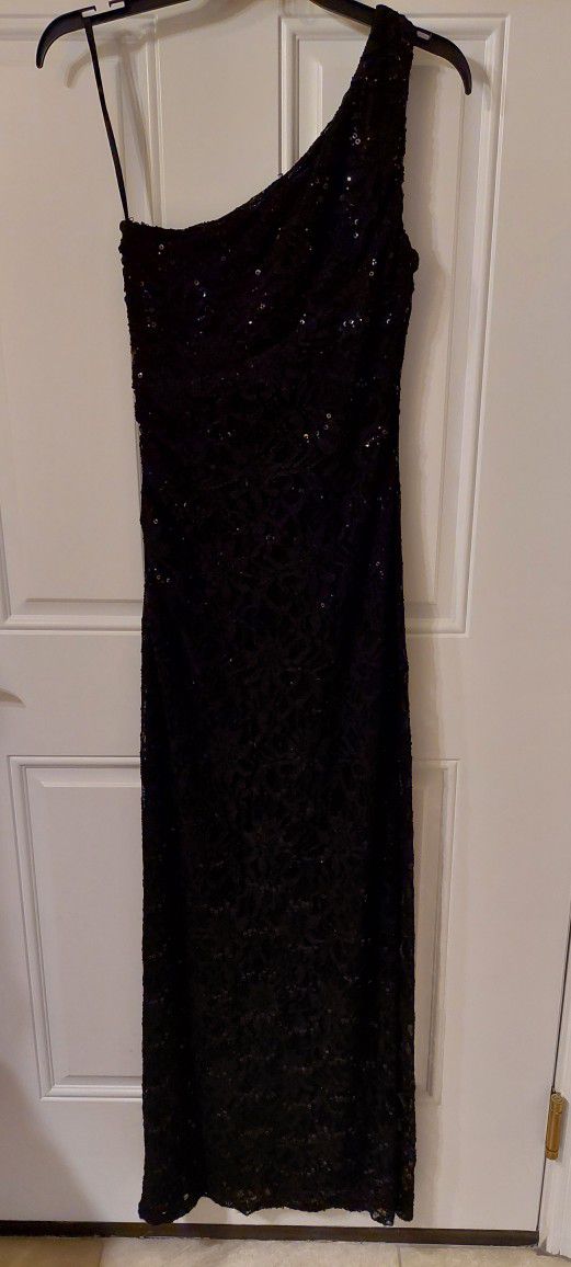 Ralph Lauren One Shoulder Black Sequin Cocktail/Prom Dress (EUC)