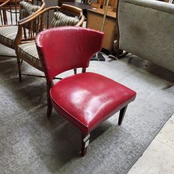 Vintage / Antique Low Armless Red Vinyl Slipper Chair