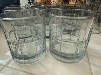 Set of 8 Clear Grid Pattern Lowball / Whiskey Rocks Glasses