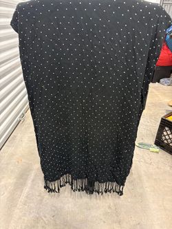 Black Embellished Wrap Shawl with Fringe