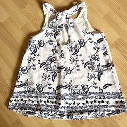 White With Blue Flower Print Light Weight Top 