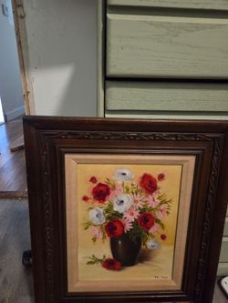 Vintage Rita Joyce Signed Floral Still Life Oil Painting – Carved Wood Frame