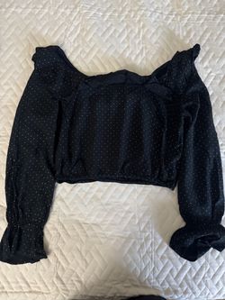 Black Polka Dot Crop Top Long Sleeve