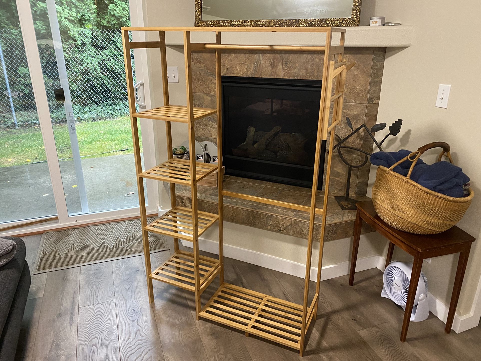 Like New Bamboo Clothing Rack (rod,  shelves, hooks)