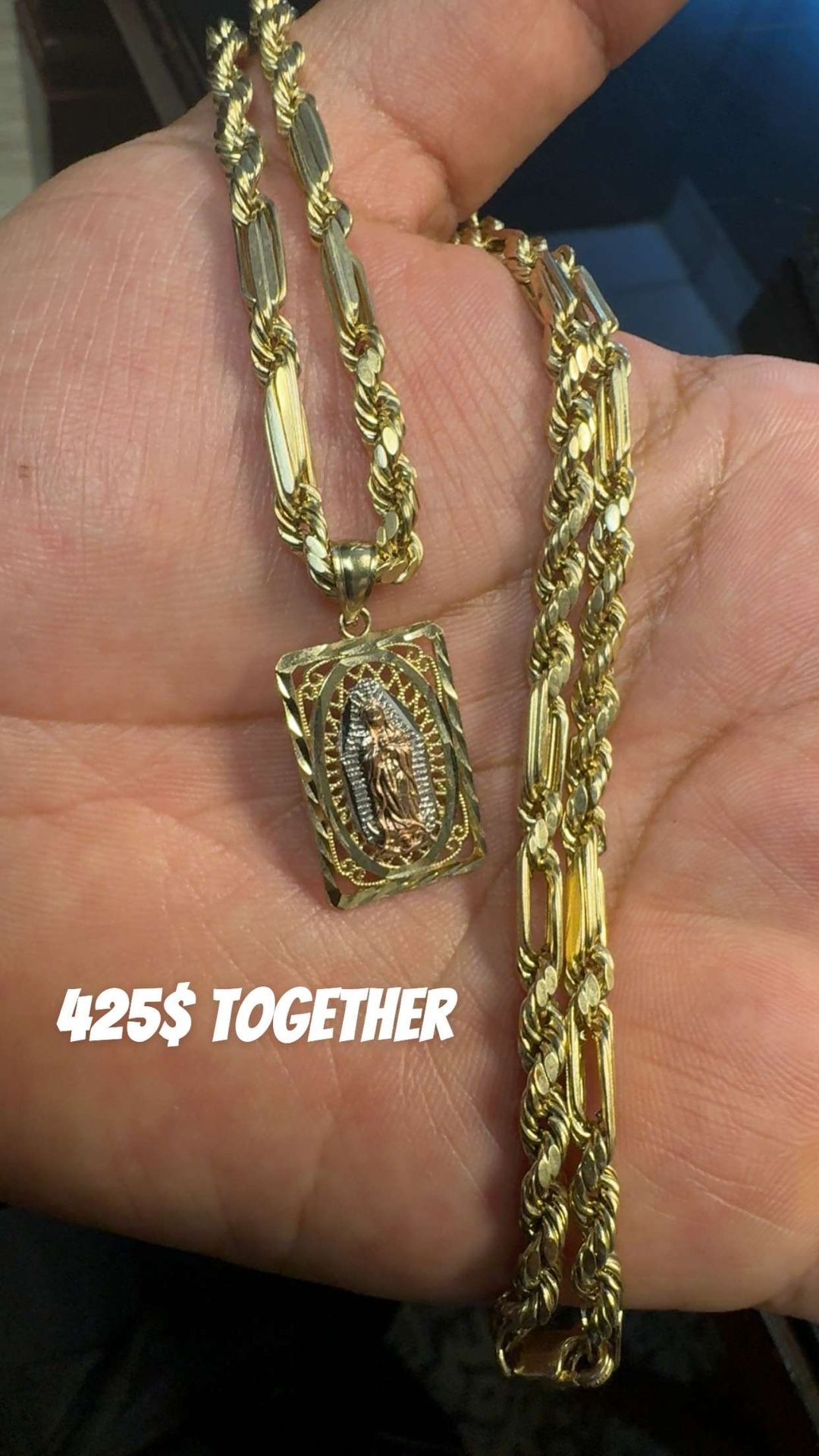 10k Milano chain With 10k Gold Virgin Mary