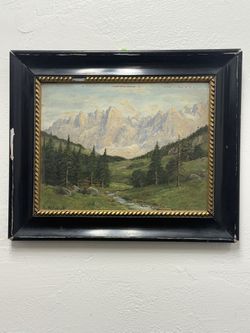 Vintage European Oil Painting - Alpine Landscape - Signed - Framed
