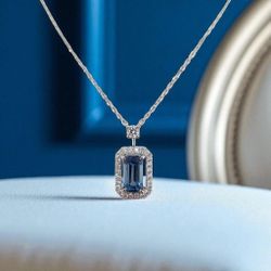 Santa Maria aquamarine & lab diamond pendant with 18" platinum chain