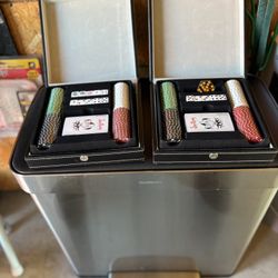 Two Sets of poker chips and cards n cases (No shipping)