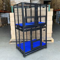 New in Box $310 Stacking Dog Crate 37”x25”x64” Heavy-Duty Cage Folding Kennel w/ Plastic Tray (Set of 2)