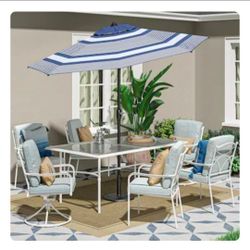 allen + roth 9-ft Aluminum Navy Auto-tilt Market Patio Umbrella