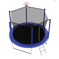 Yoneston 8FT Outdoor Trampoline with Basketball Hoop, 240 Pound Round Trampoline with Ladder and Safety Enclosure, Blue $120 