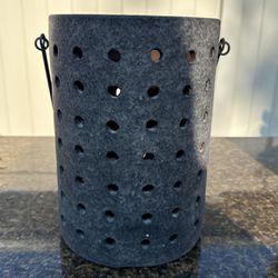 Gray Grey Ceramic Poka Dot Candle Holder Indoor or Outdoor  Garden Decor 