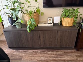 Barely Used Dark Grey TV Stand!! 68in W x 16in D x 24in H