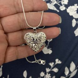 925 Sterling Silver Heart ❤️ Photo Frame Pendant Necklace 
