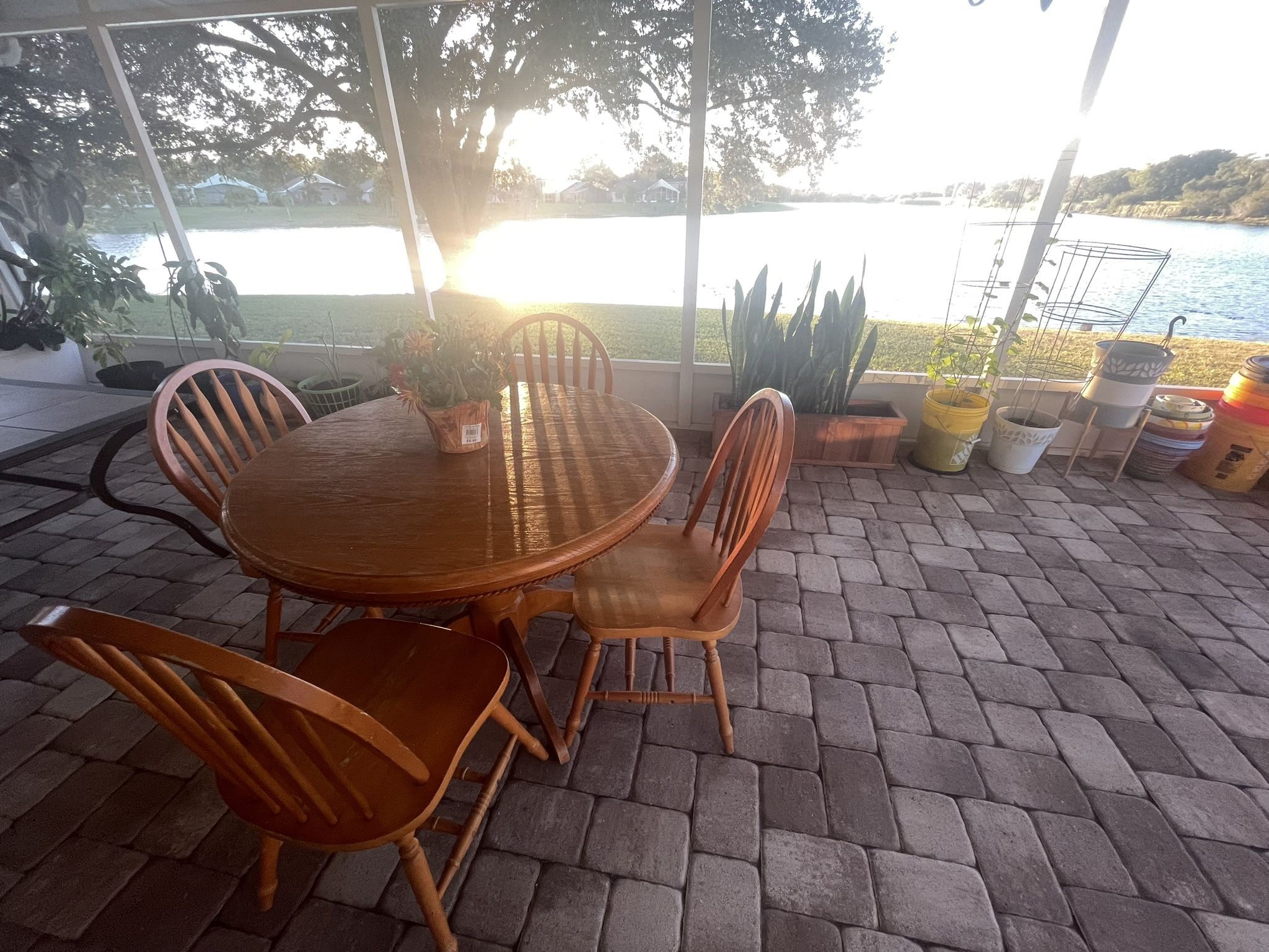Wood Dining Table with 4 Chairs - 3'6" Diameter - $85