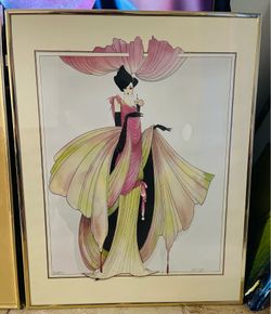 Vintage Art Deco Fashion Print Framed Pink Black