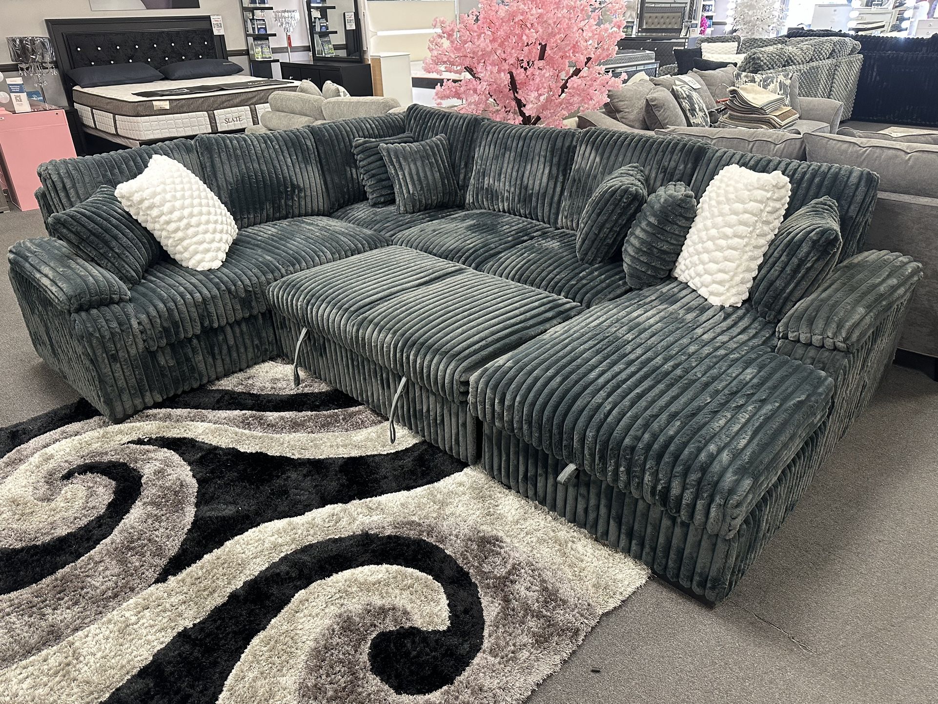 Dark Gray Sofa Sectional w/ Pull Out Sleeper