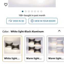 New In Box Dimmable Indoor Wall Sconce Interior Set of2 Aluminum LED Black Modern for Bedroom Living Room Hallway,12W Cool White