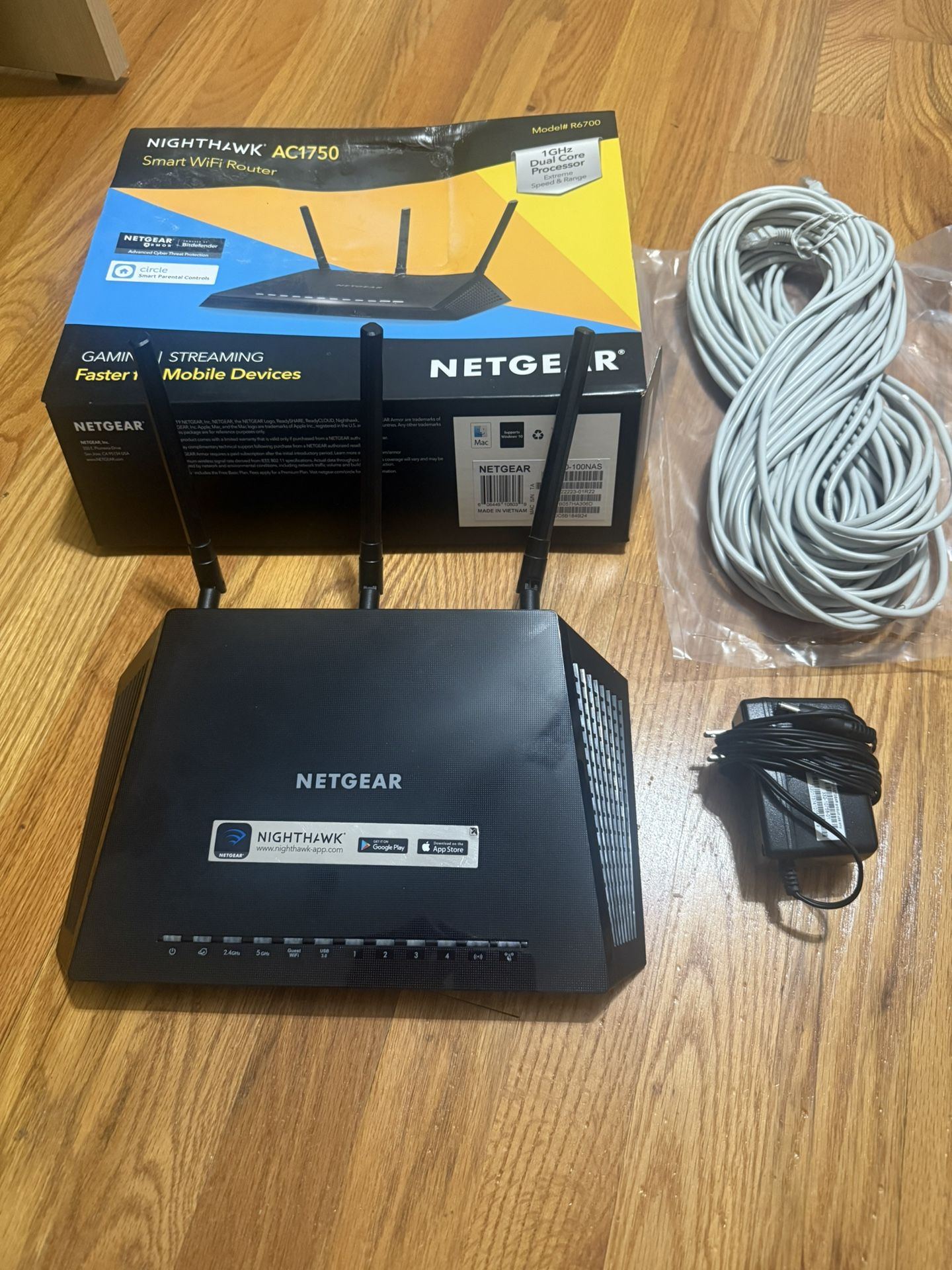 Netgear Nighthawk R6700 Smart WiFi Router 1750 With 50 Ft Ethernet Cable - $100